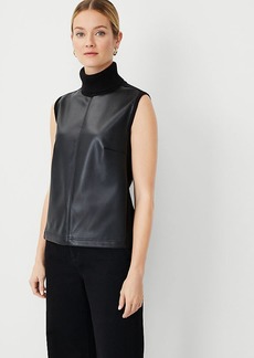 Ann Taylor Faux Leather Mixed Media Sleeveless Turtleneck Sweater
