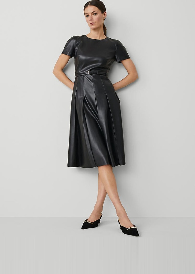 Ann Taylor Faux Leather Pleated Midi Dress