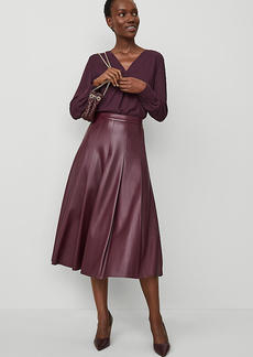 Ann Taylor Faux Leather Pleated Midi Skirt