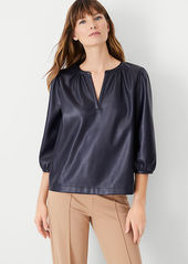 Ann Taylor Faux Leather Split Neck Top