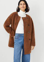 Ann Taylor Faux Leather Trim Sherpa Coat