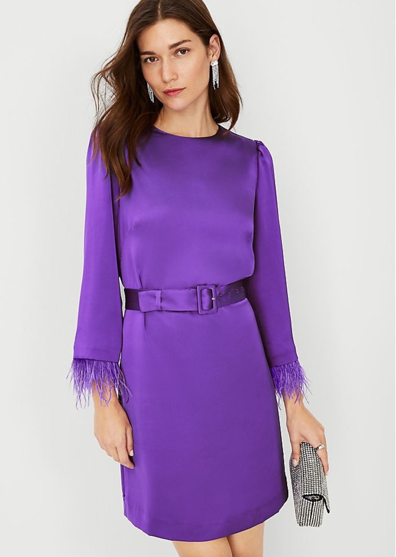 Ann Taylor Feather Cuff Belted Shift Dress