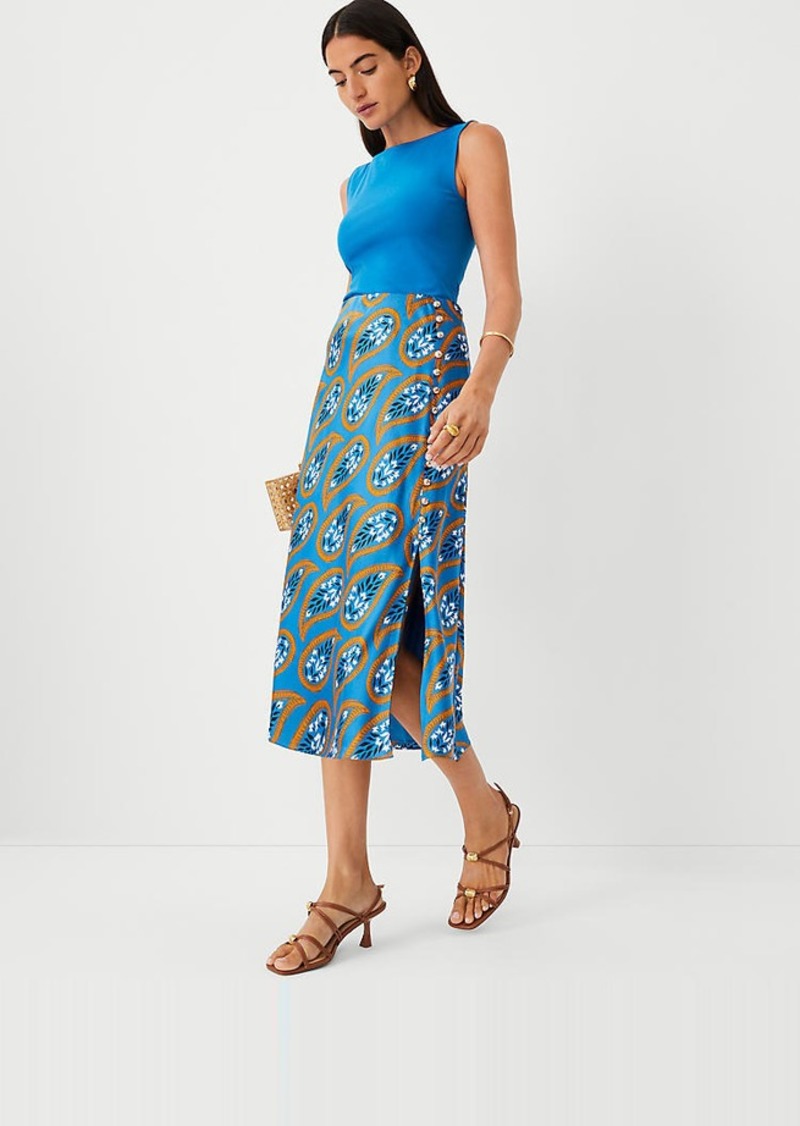 Ann Taylor Floral Button Slit Midi Slip Skirt