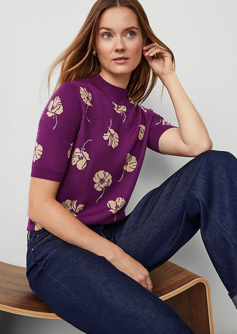 Ann Taylor Floral Jacquard Mock Neck Sweater Tee