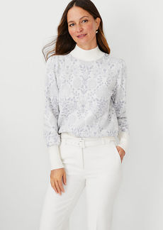 Ann Taylor Floral Jacquard Puff Sleeve Sweater