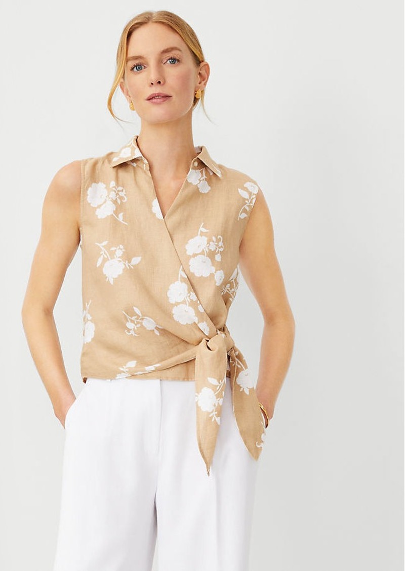Ann Taylor Floral Linen Side Tie Top