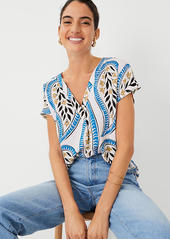 Ann Taylor Floral Mixed Media Pleat Front Top