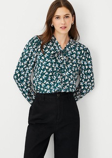 Ann Taylor Floral Mixed Media Tie Neck Top
