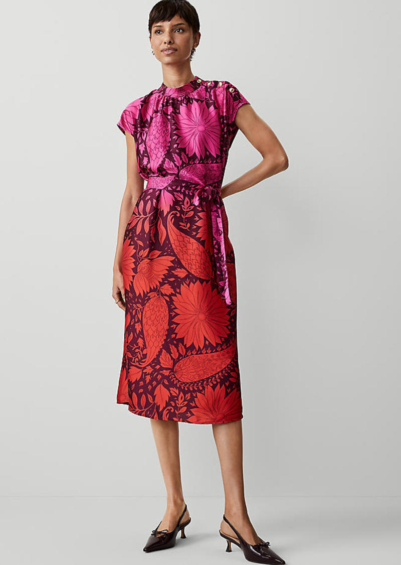 Ann Taylor Floral Mock Neck Belted Shift Dress