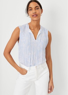 Ann Taylor Floral Pleated Tie Neck Top
