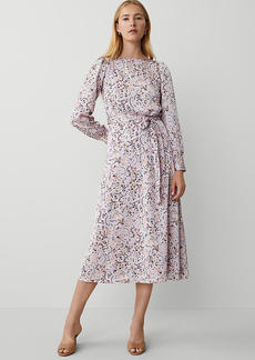 Ann Taylor Floral Puff Shoulder Belted Flare Dress