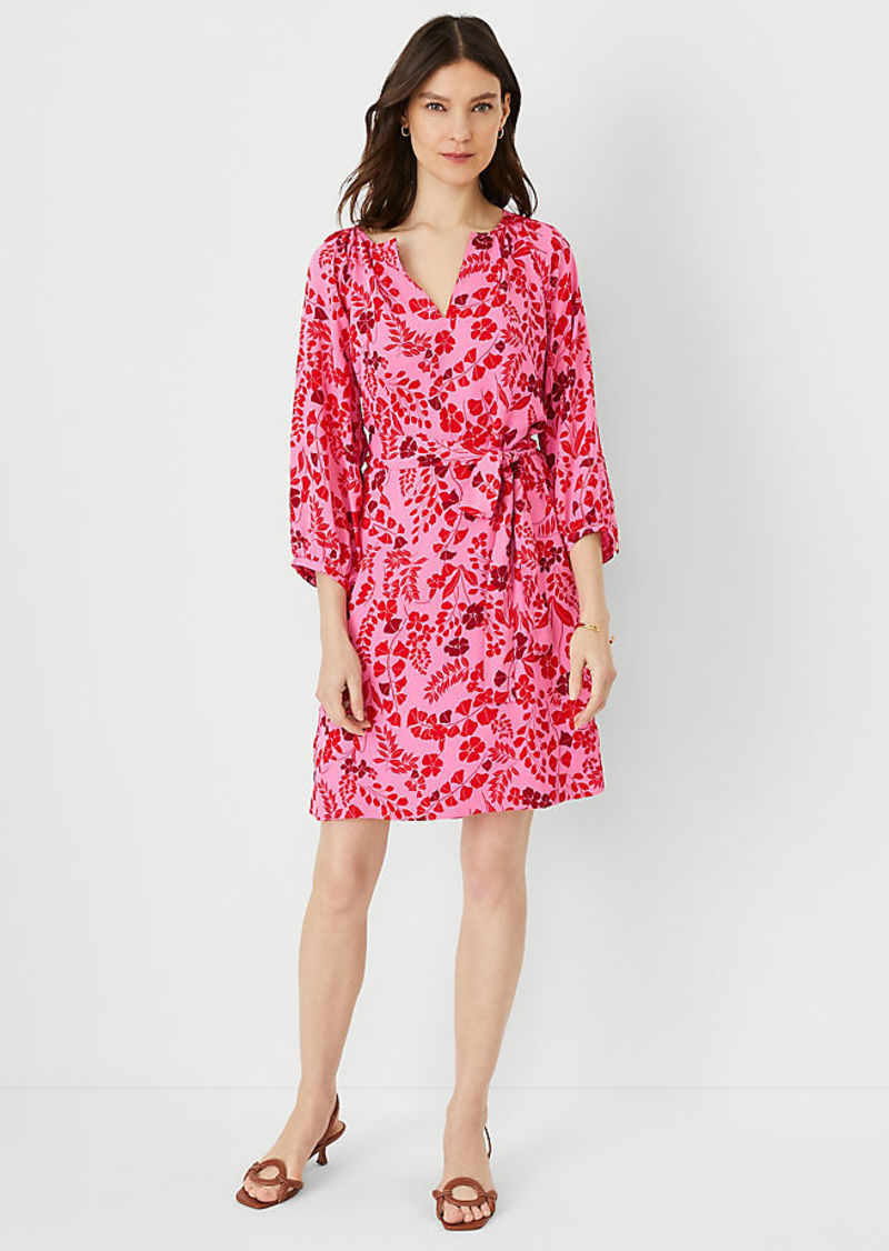 Ann Taylor Floral Puff Sleeve Belted Shift Dress