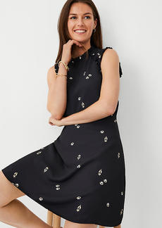 Ann Taylor Floral Ruffle Neck Flare Dress