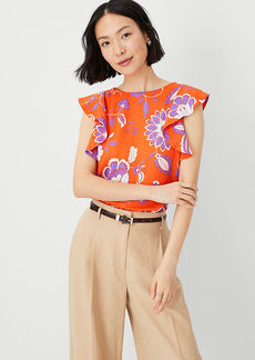 Ann Taylor Floral Ruffle Shoulder Top