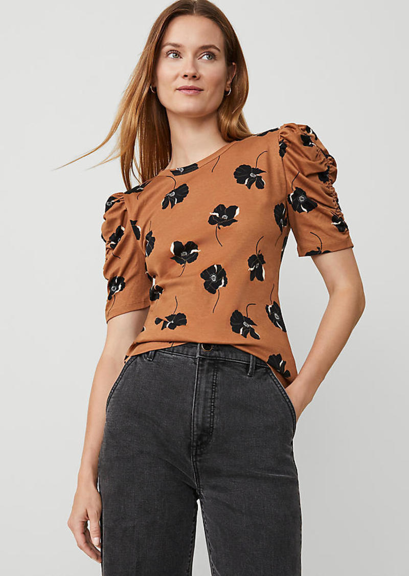 Ann Taylor Floral Shirred Elbow Sleeve Top