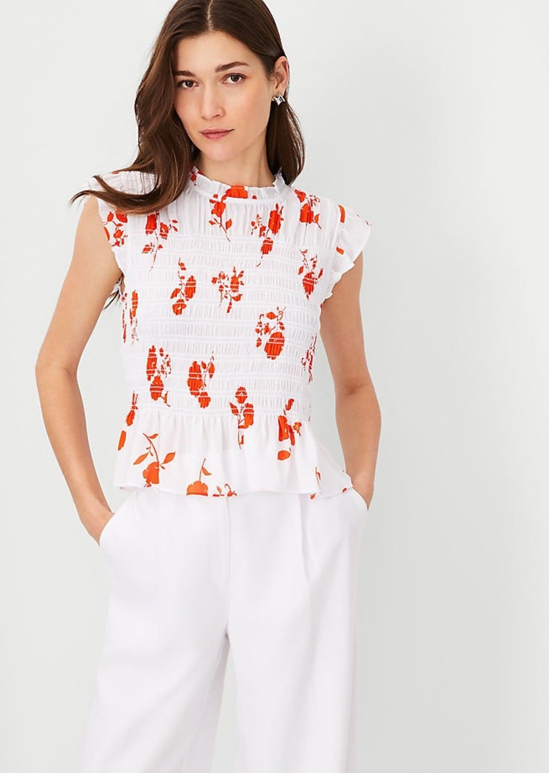 Ann Taylor Floral Smocked Ruffled Top