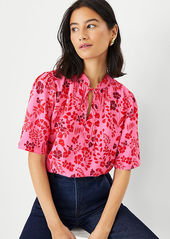 Ann Taylor Floral Stand Collar Tie Neck Top