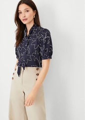 Ann Taylor Floral Tie Neck Puff Sleeve Top