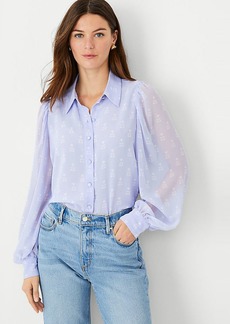 Ann Taylor Floral Tile Collared Puff Sleeve Shirt