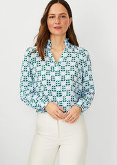 Ann Taylor Floral Tile Ruffle Button Top