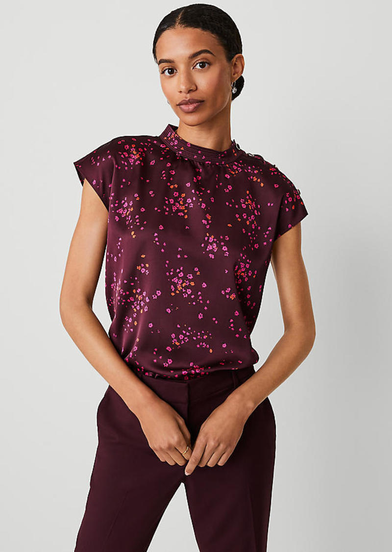 Ann Taylor Floral Trapunto Shoulder Button Top