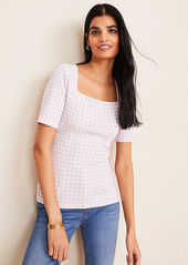 Ann Taylor Gingham Square Neck Luxe Tee