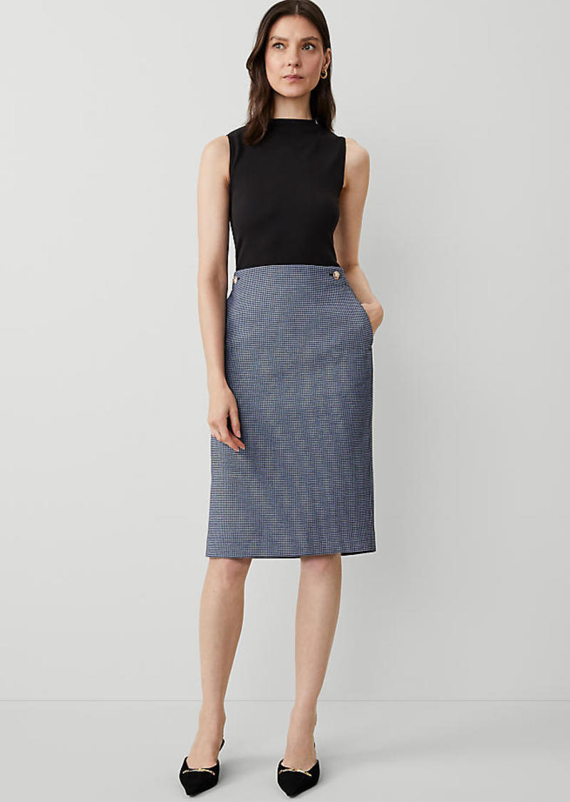 Ann Taylor Houndstooth Button Waist Pocket Pencil Skirt