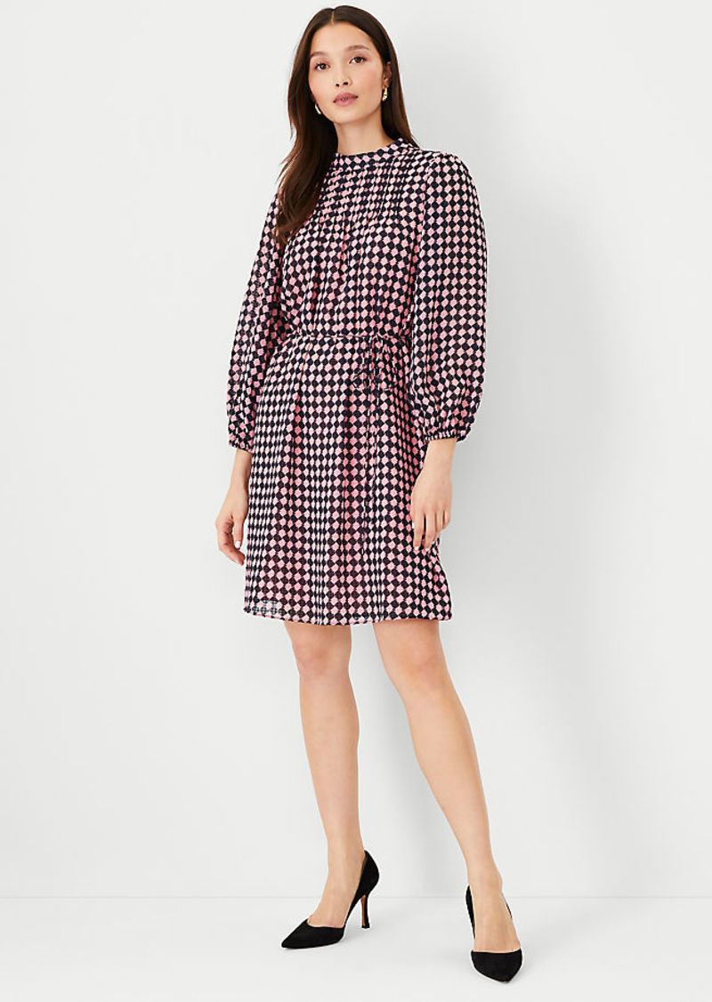 Ann Taylor Houndstooth Pintucked Mock Neck Dress
