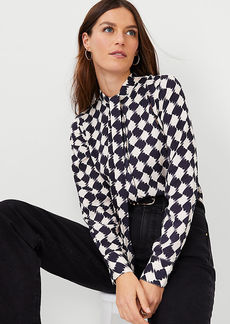 Ann Taylor Houndstooth Tie Neck Blouse