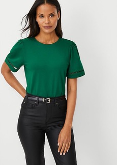 Ann Taylor Lace Inset Puff Sleeve Top