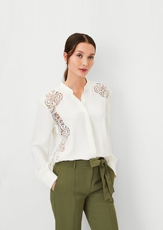 Ann Taylor Lace Paneled Oversized Button Down Shirt