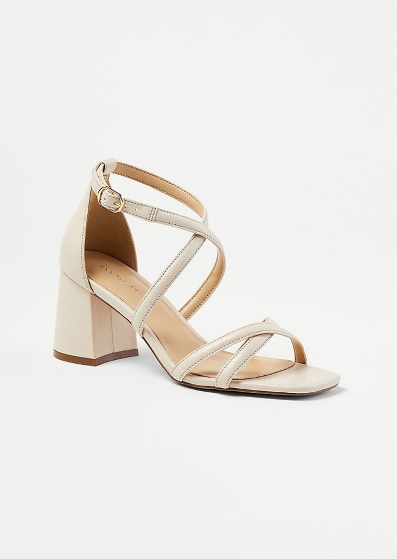 Ann Taylor Leather Cross Strap Block Heel Sandals