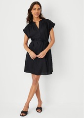 Ann Taylor Linen Blend Belted Split Neck Shift Dress