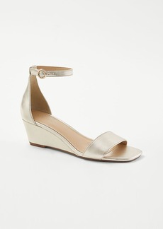Ann Taylor Metallic Leather Low Wedge Sandals