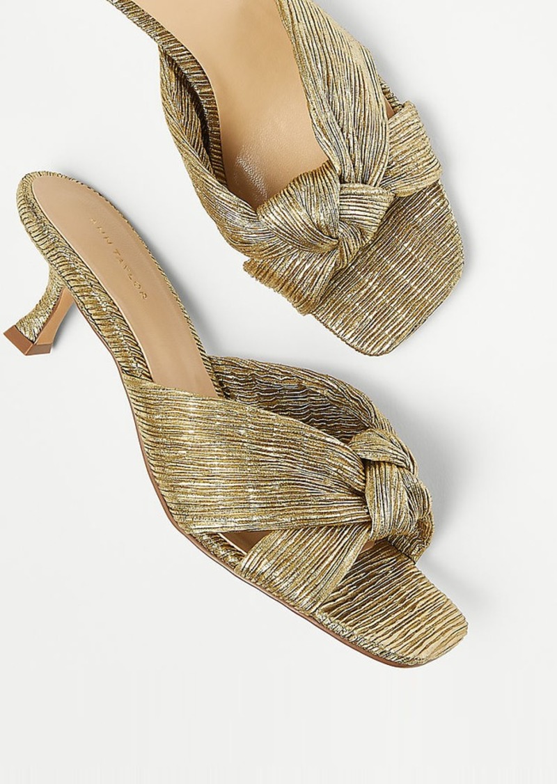 Ann Taylor Metallic Pleated Knotted Sandals