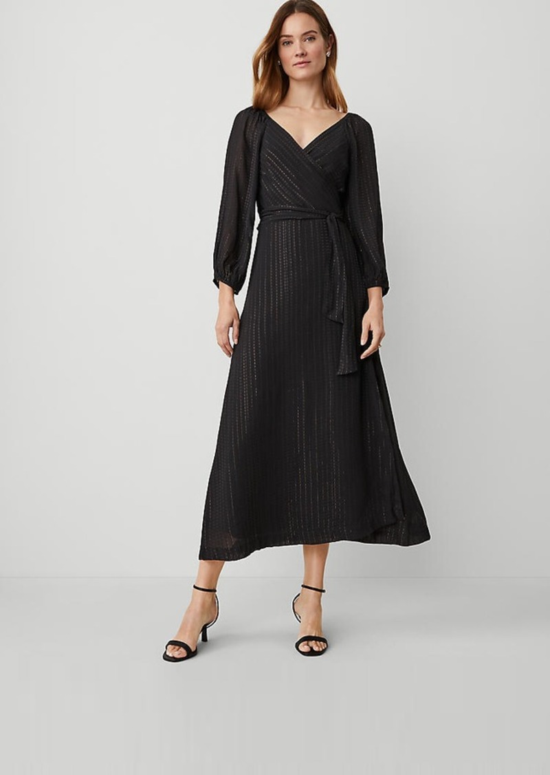 Ann Taylor Metallic Stripe Midi Wrap Dress