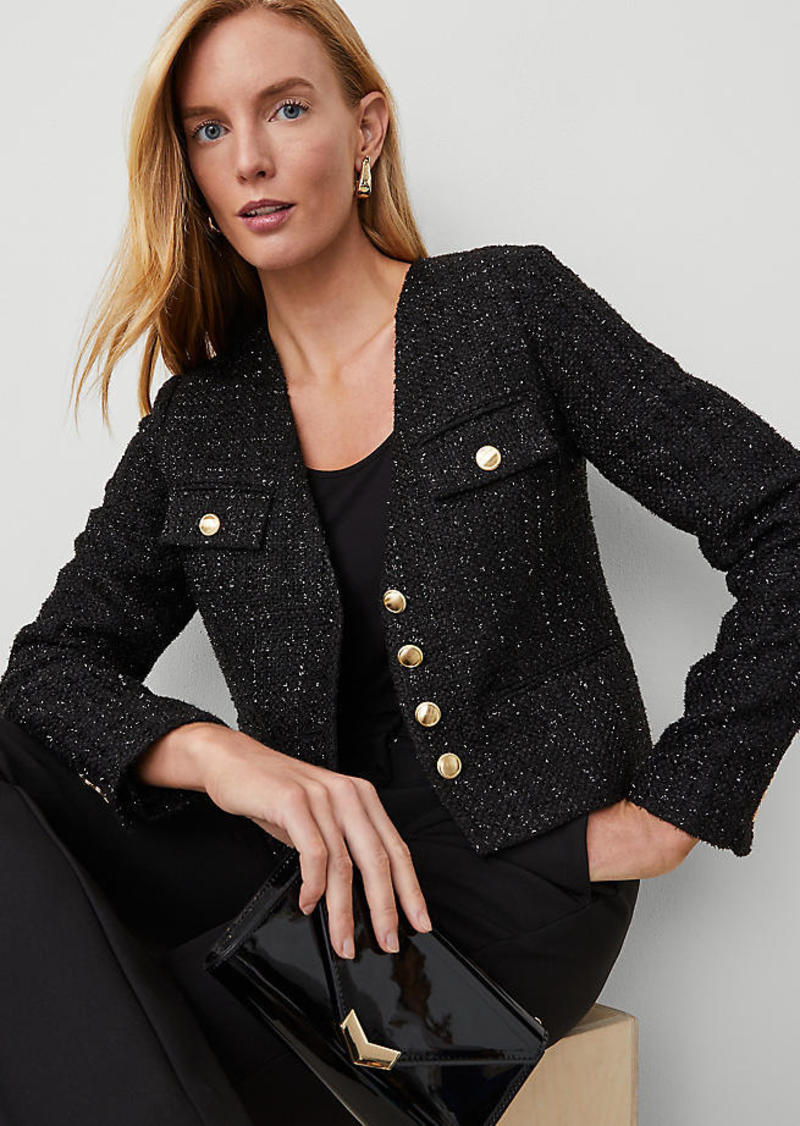 Ann Taylor Metallic Tweed Button Front Jacket