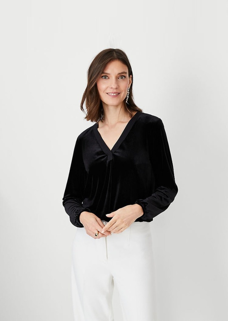 Ann Taylor Velvet Mixed Media Pleat Front Top