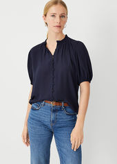 Ann Taylor Mixed Media Ruffle Neck Top