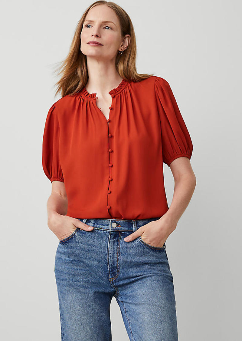 Ann Taylor Mixed Media Ruffle Neck Top