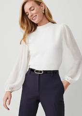 Ann Taylor Mock Neck Chiffon Sleeve Top