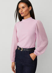 Ann Taylor Mock Neck Chiffon Sleeve Top