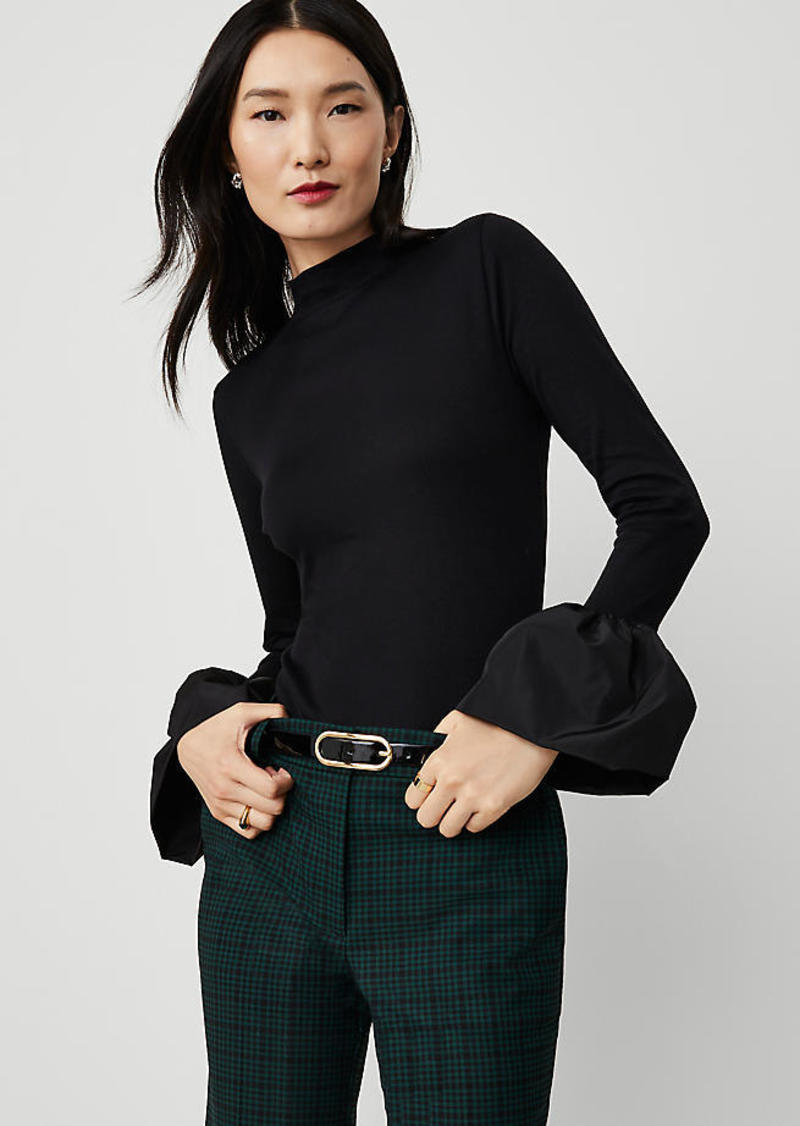 Ann Taylor Mock-Neck Taffeta Sleeve Cuff Top