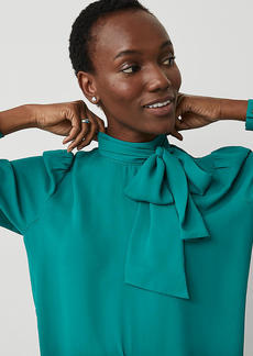 Ann Taylor Mock Tie Neck Puff Sleeve Blouse