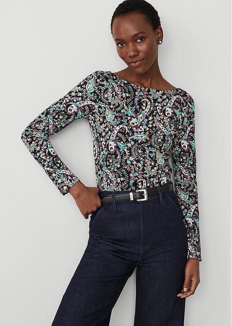 Ann Taylor Paisley Button Cuff Boatneck Top