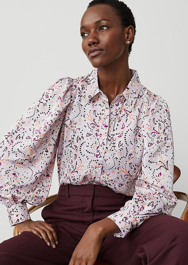 Ann Taylor Paisley Collared Puff Sleeve Shirt