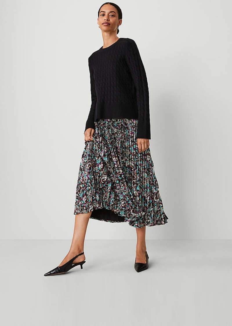 Ann Taylor Paisley Pleated Midi Skirt