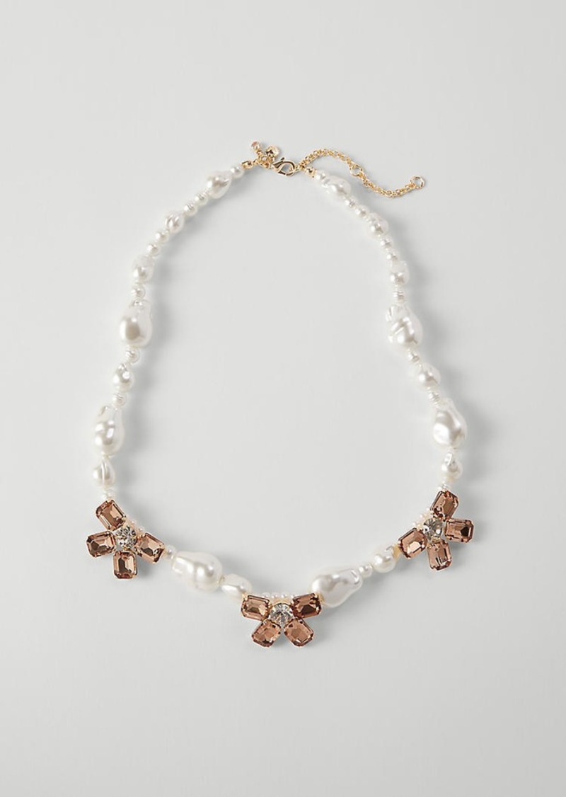 Ann Taylor Pearlized Crystal Flower Statement Necklace