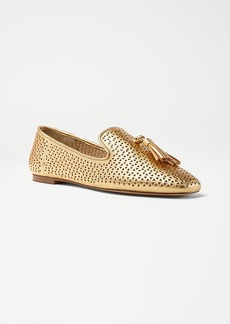 Ann Taylor Perforated Metallic Leather Tassel Loafer Flats