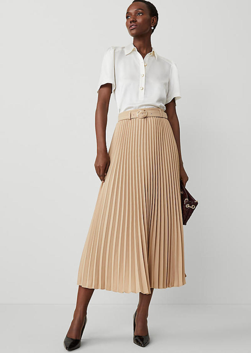 Ann Taylor Petite Belted Pleated Midi Skirt